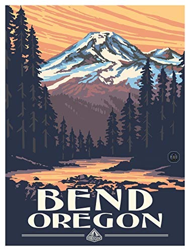 Bend Oregon Mountain Sunset Giclee Art Print Poster from Travel Artwork by Artist Paul A. Lanquist 9" x 12"
