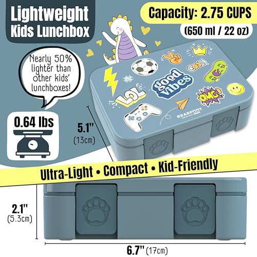 Image of Kids Lunch Box with Compartments - Compact & Lightweight | Leak-Proof, BPA-Free, Dishwasher Safe | Hand-Drawn Design for Preschool, School, Travel (Sticker Blue, 2.75 Cups) | BPA Free Leakproof Lunch Box with Compartments School & Nursery for Girls & Boys Lightweight & Compact