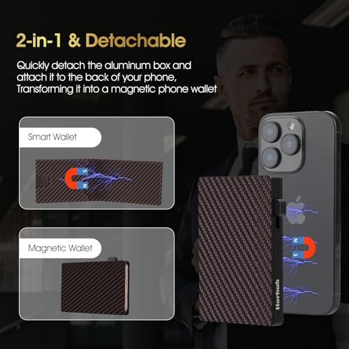 Card Wallet for Men, 2-in-1 Detachable Pop-up Wallet+ Magsafe Wallet, Cash and Credit Card Slots，Aluminum RFID Blocking Minimalist Wallet, Front Pocket Wallet mens gifts2