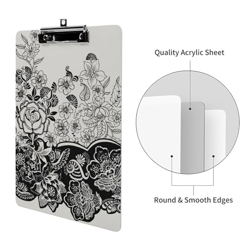 Presse-papiers A4 fleurs noires et blanches avec pince pour documents - 3