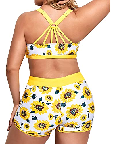 Image of Holipick Women Plus Size Swimsuits - Athletic 3 Piece Tankini with Shorts