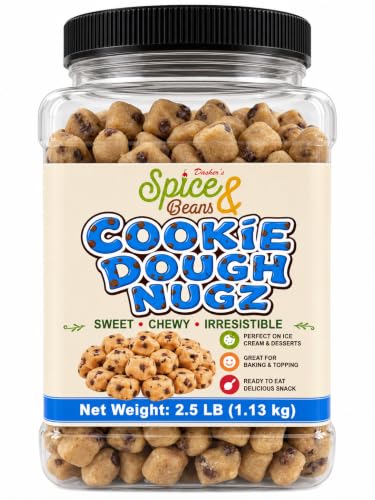 Cookie Dough Nugz 2.5 lb | Edible Chocolate Chip Cookie Dough Pieces | Ready-to-Eat Snack, Ice Cream Topping &amp; Dessert Inclusion | Bulk Resealable Container Made in USA | Dasher's Spice &amp; Beans