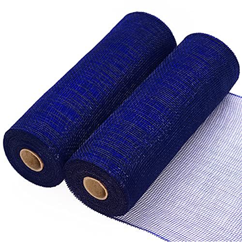 Koopi Deco Mesh 10 inch x 10 Yards Each Roll, Set of 2 Navy Blue Solid Color Poly Mesh Ribbons for Wreaths, Swags, Craft, Party and Decorating Supplies- 2 Rolls