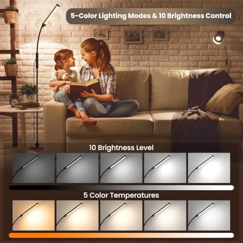 Image of ELEPHANTBOAT 55'' USB Floor Lamp Standing with Controller & Remote, Adjustable 5-Color Dimmable LED Light Bar, 10 Brightness Levels, Flexible Gooseneck Study Lamp for Living Room Bedroom