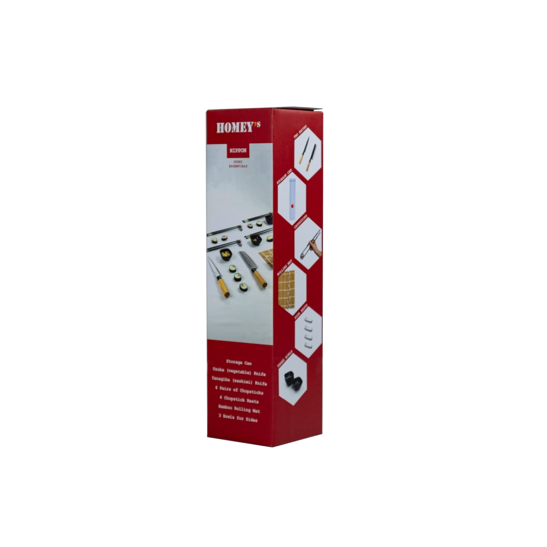 Homey’s Essentials Sushi-Set/Geschenkset NIPPON - 14-teilig – u.A. mit Sashimimesser und Hackmesser - Sushi-Matte und Sushi-Stäbchen für 4 Personen