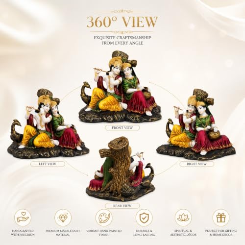 Image of ARMONIA Radha Krishna Murti 11.02 Inch | Premium Marble Dust Radha Krishna Idol with Peacock for Mandir,Home Decor & Office | Radhakrishna Statue Spiritual Gift for Wedding & Housewarming (Multicolor)