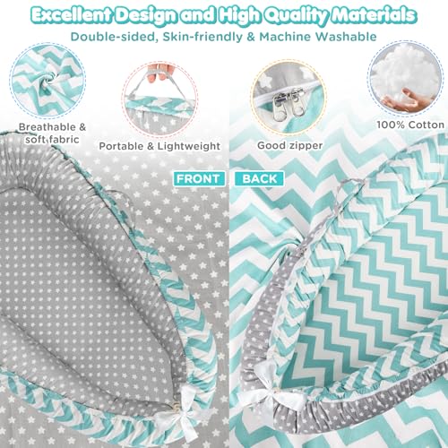 Image of KISS GOLD Baby Lounger - Breathable Soft Cotton Cover Baby Lounger Nest, Babies Essentials Gifts, Portable Lounger for Baby Tummy Time Floor Playing Seated Support for Home and Travel