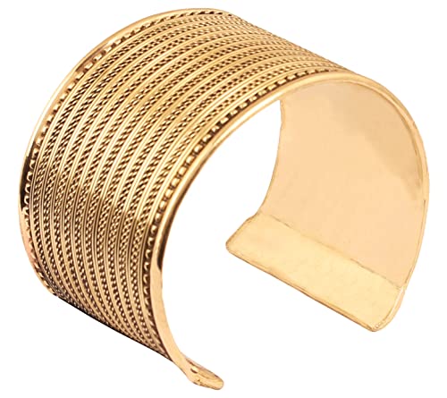 Image of Touchstone Indian Bollywood Desire Brass Base Exotic Workmanship Free Size Cuff Bracelet in Antique Gold Or White Or Copper Tone for Women.