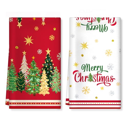 Arquiel 2 Piezas PañOs De Cocina Árbol de Navidad, Toallas De Cocina Grueso Suaves Absorbentes Toallas De Té De Barra DecoracióN De Limpieza Comedor Banquete De Bodas Buffet Familiar 40 X 60 cm