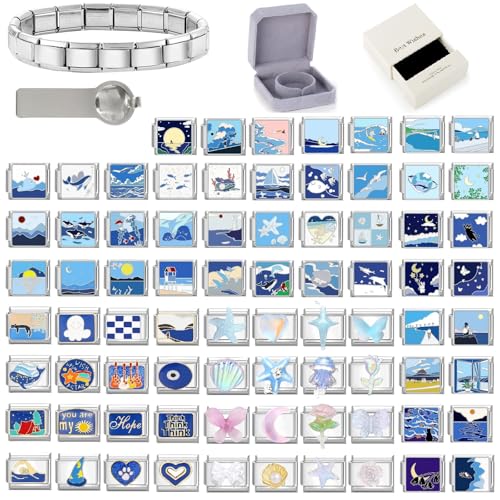 papasgix Custom Italian Charm Bracelet Charms Silver Gold Set 10 Personalized Charm Brascelets 9mm Assorted Italian Charms Bracelet Links Handmade DIY Jewelry Blue