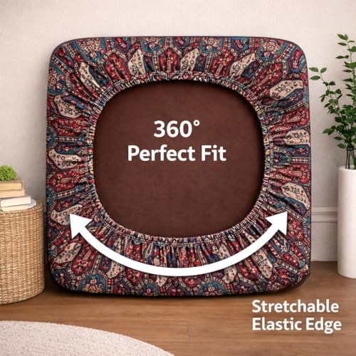 Image of STITCHNEST 'Contour Fit Series' Stretchable Printed Wooden Sofa Cover (Pack of 4) - Elastic Wooden Chair Cover | Wooden Sofa Seat Cover | Size - 20-21 x 20-21 x 3-5 in