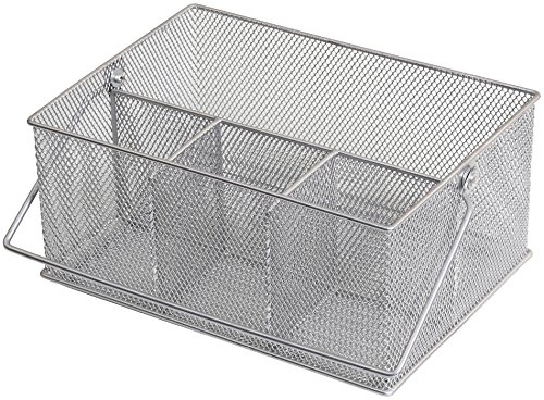 YBM HOME Mesh Silver Condiment Caddy/Kitchen Supply, Utensil, Silverware Organizer Cutlery Holder Flatware Storage Napkin Holder (Silver, 1)