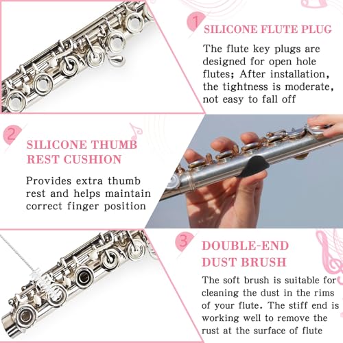 Image of Vesici 40 Pcs Flute Cleaning Kit, Flute Care Accessories Set,Pink