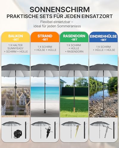 4smile Strandschirm SunnyJoy, Ø 180 cm - UPF 50+ Sonnenschirm Strand mit Hülle, Sonnenschirm Balkon - Strandschirm windfest stabil, platzsparender Balkon Schirm als Ersatz für Kurbelschirm, Anthrazit 3