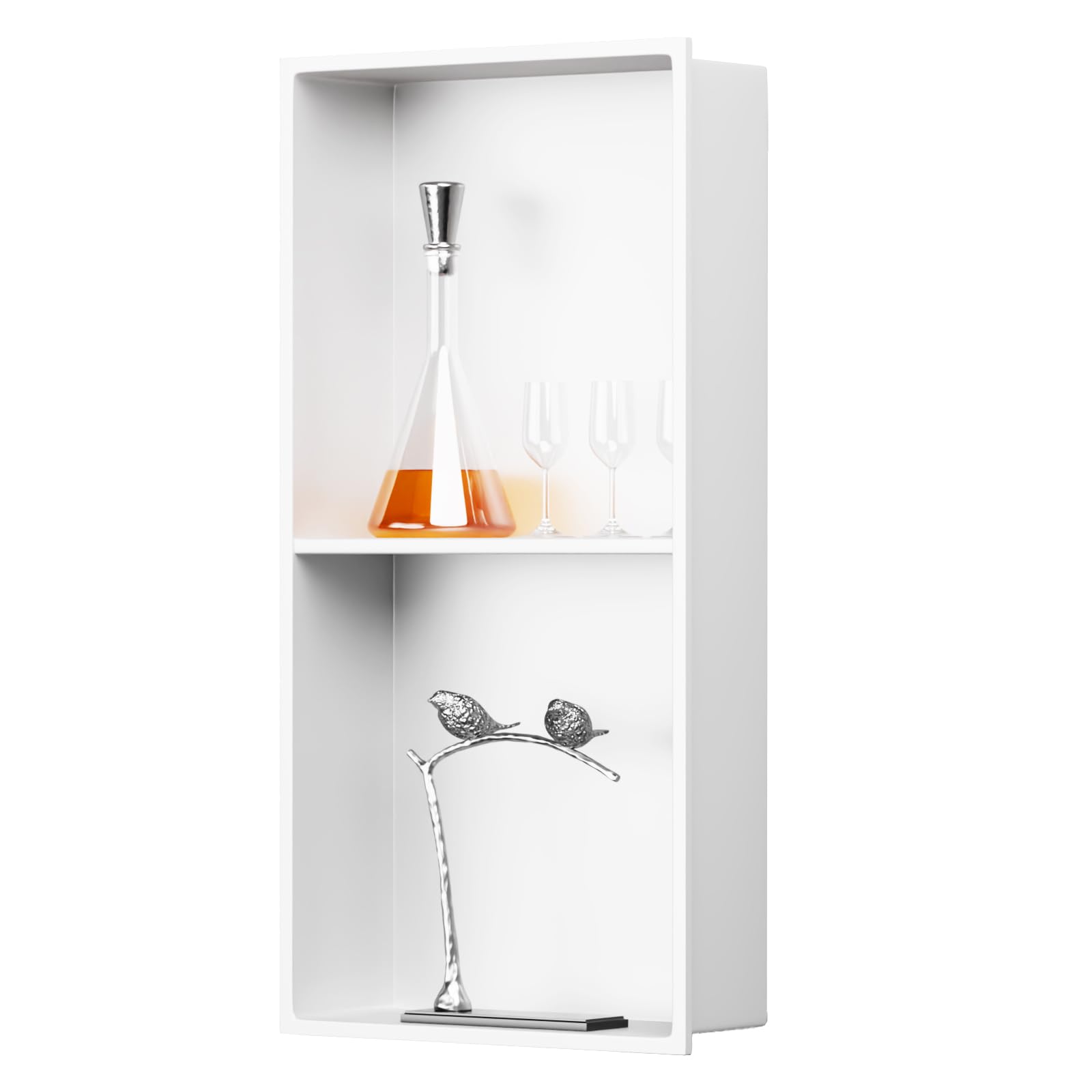 BWE Bathroom Wall Niche,12" X 24" X 4" Stainless Steel Shower Niche,Rimless Recessed Shower Shelf for Bathroom,Double Shelves Niche,No Tile Needed