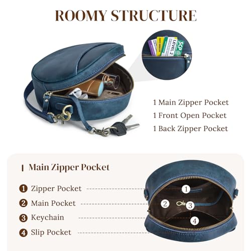 Image of S-ZONE Leather Crossbody Bags for Women Circle Shoulder Round Purse Travel