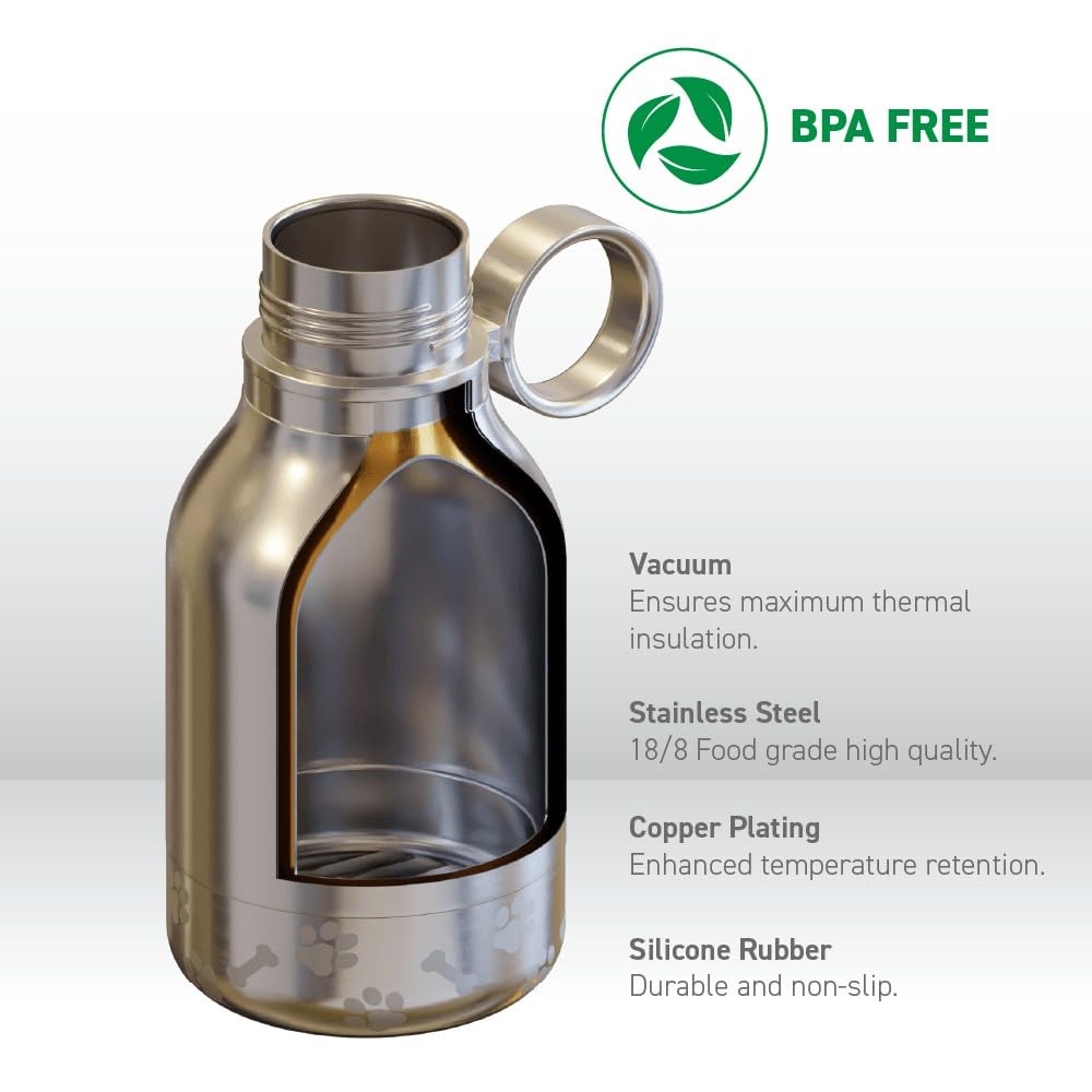 Asobu Hundenapf für Hunde mit 1 l, isolierter Edelstahl-Wasserflasche, tragbar, robust, auslaufsicher, für Outdoor, Reisen, Spazierengehen, Wandern