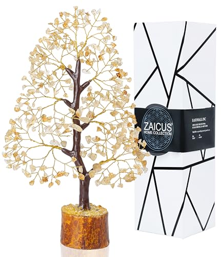 Image of ZAICUS Citrine Gemstone Money Tree Feng Shui Bonsai for Reiki Healing Energy Generator Spiritual Crystal Chakra Home Office Interior Decor Ideal Gift 10-12 Inch