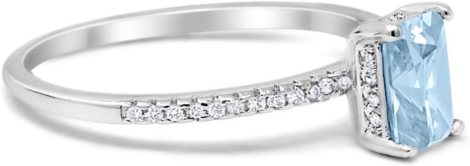 Blue Apple Co. Art Deco Radiant Cut Wedding Engagement Ring 925 Sterling Silver Round Cubic Zirconia