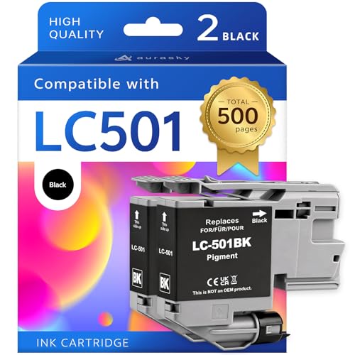 Image of LC501 2*Black Ink Cartridge Replacement for Brother LC501BK Standard Yield Compatible with MFC-J1260DW J1360DW J1410DW All-in-One Printer (2-Pack)