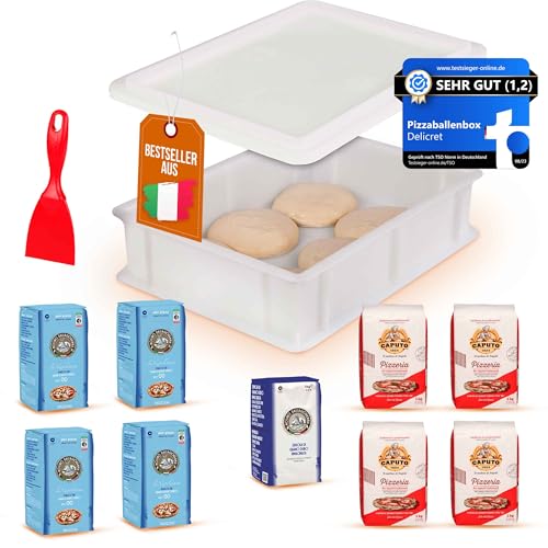 Delicret - Pizza-Set Starter - Molino Dallagiovanna - 4 kg Pizzamehl Typ 00 'La Napoletana', 1 kg Semolamehl, Pizzaballenbox für Pizzateig mit Leidenschaft, Pizzateig-Kit (Starter, extra)