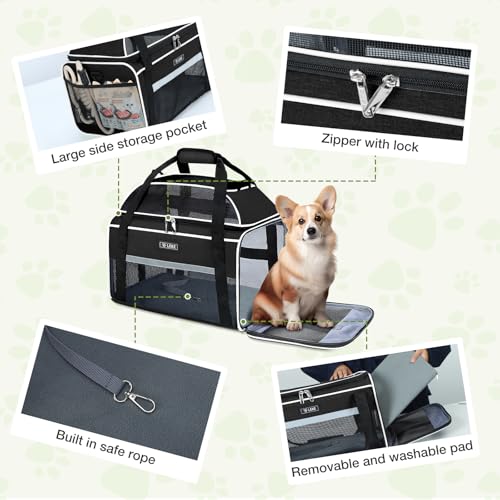Lekespring Katzentransportboxtasche Hunde Transporttasche für Hunde und Katze, Nach Oben Ausbaubar Katzentasche bis 5kg, Transportbox Katze Hund für Der Gang zum Tierarzt Auto, M, Schwarz