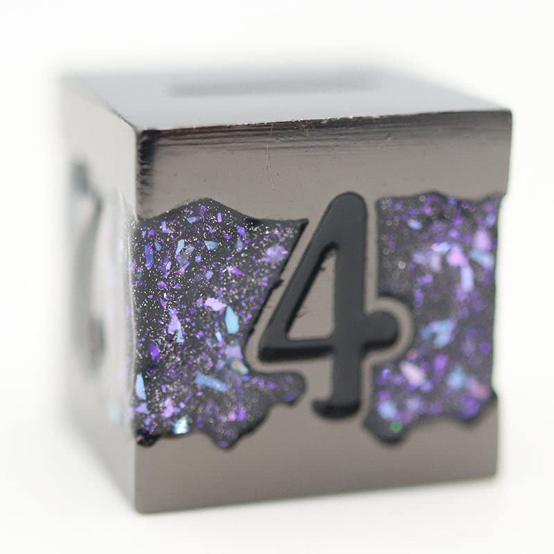 World of Dice - Lavastream-Serie - 7-teiliges Premium-Würfelset mit Glitzerndem Lavastrom-Design, ideal für DND, DSA, Pathfinder, Cthulhu, Shadowrun und viele weitere (Black & Purple)