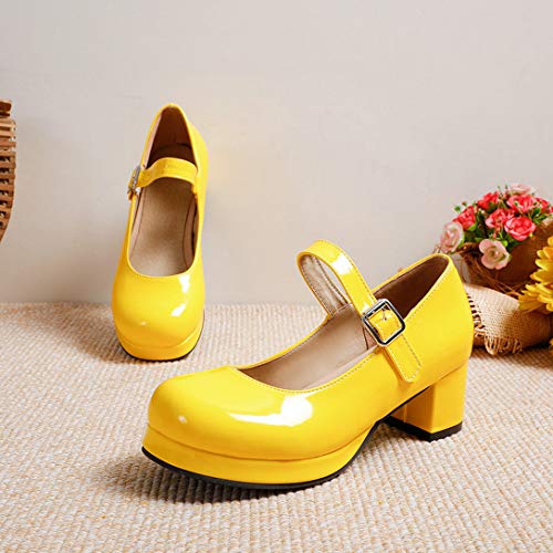 Alsoloveu Women Platform Mary Jane Patent Leather Shoes Chunky Mid Heel Pumps Ankle Strap4
