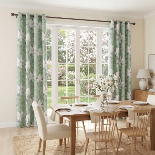 Image of MYSKY HOME Floral 95% Blackout Curtains 108 Inch Long 2 Panels Set for Kitchen White Flower Printed Thermal Insulated Light Blocking Black Out Grommet Window Treatments, 52 inch W Each Panel, Sage Green