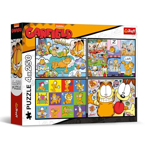 Trefl - Puzzle 4 en 1 : Garfield, Garfield n'aime Pas Les Lundis - 4 x 250 Pièces - Ensemble de Quatre Puzzles pour Adolescents