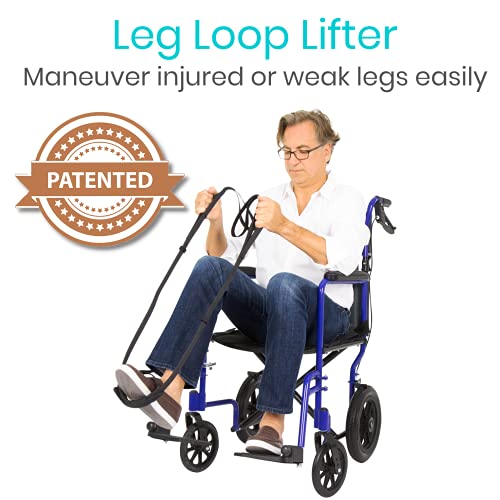 vive multi purpose leg lifter strap - proflex leg lift strap - leg lifter assist with nylon webbing for recovery stretching - loop with hand grips - lift foot calf for elderly handicapped car bed