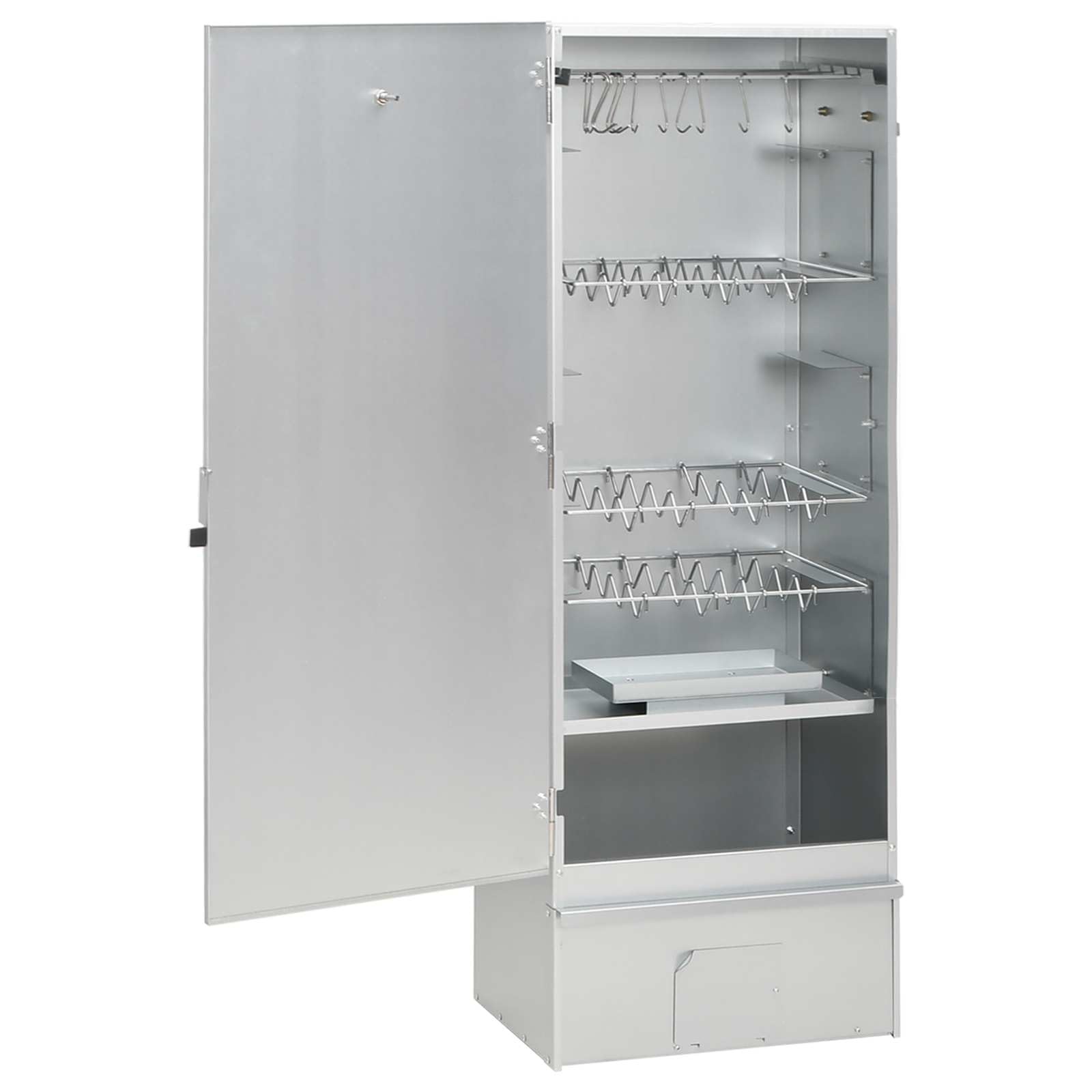Forno affumicatore, 3 pezzi, 44,5 x 29 x 110 cm, in acciaio zincato, argento | Per uso esterno, componenti in acciaio inox, facile da usare, design moderno, resistente alle intemperie
