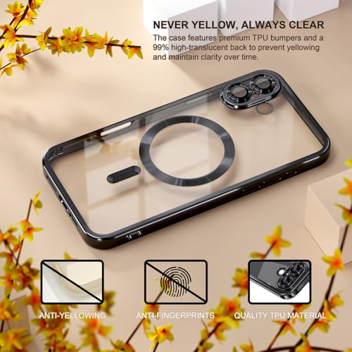 Image of Misea Magnetic for iPhone 17 Case Compatible with MagSafe Black | [Never Yellowing] [Military Drop Protection] Full Camera Lens Protector Plating Soft Clear Phone Case for Women, Black