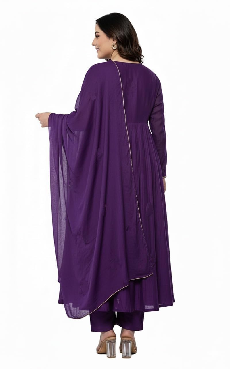 Anarkali Kurta-Set für Damen mit Dupatta-Stickerei, lang, ausgestelltes Salwar-Anzugkleid