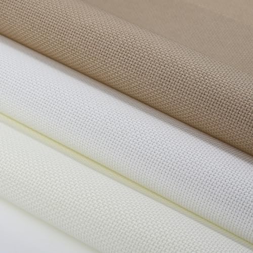 Image of KCS 3 pc of 15 inch x 18 inch Counted Cross Stitch Cotton Aida Cloth Needlework Fabric (White+Antique White+Khaki, 16CT)