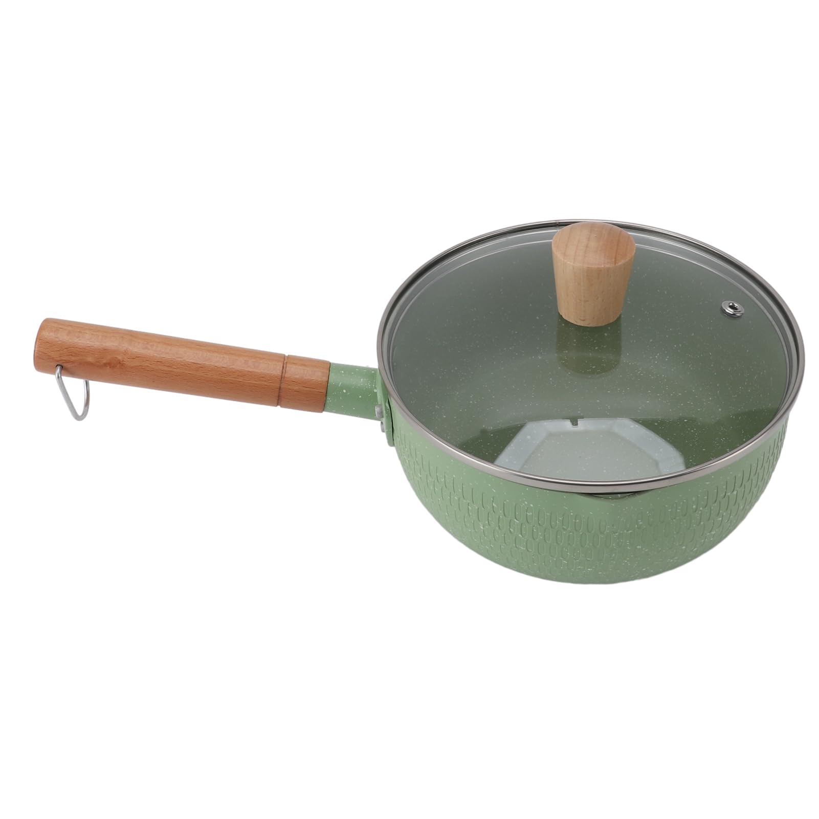 Aluminum Alloy Milk Pan with Wooden Handle, Non Stick Coating Pot for Kitchen, Multifunctional Design for Boiling Noodles and Sauce Pan for Home Restaurant (Green with Lid)