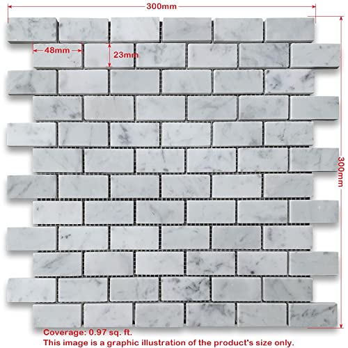 Stone Center Online C63XP Carrara White Marble 1X2 Medium Brick Mosaic Tile Polished Kitchen Bath Wall Floor Backsplash Shower thumb #8