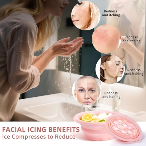 Image of ESZAZX Ice Roller for Face Massager | Cooling Facial Roller for Men & Women | Reduces Puffiness, Dark Circles & Swelling | Reusable, Durable Tool for Glowing Skin (Pink Face Bowl)
