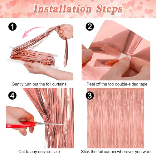 Image of ZATAYE 2 Pack Rose Gold New Years Eve Foil Curtain Streamer Decorations | Rose Gold, Metallic Foil, 3.28 x 7.05 FT, Tinsel Backdrop, Foil Curtain Streamer, New Years Eve Party