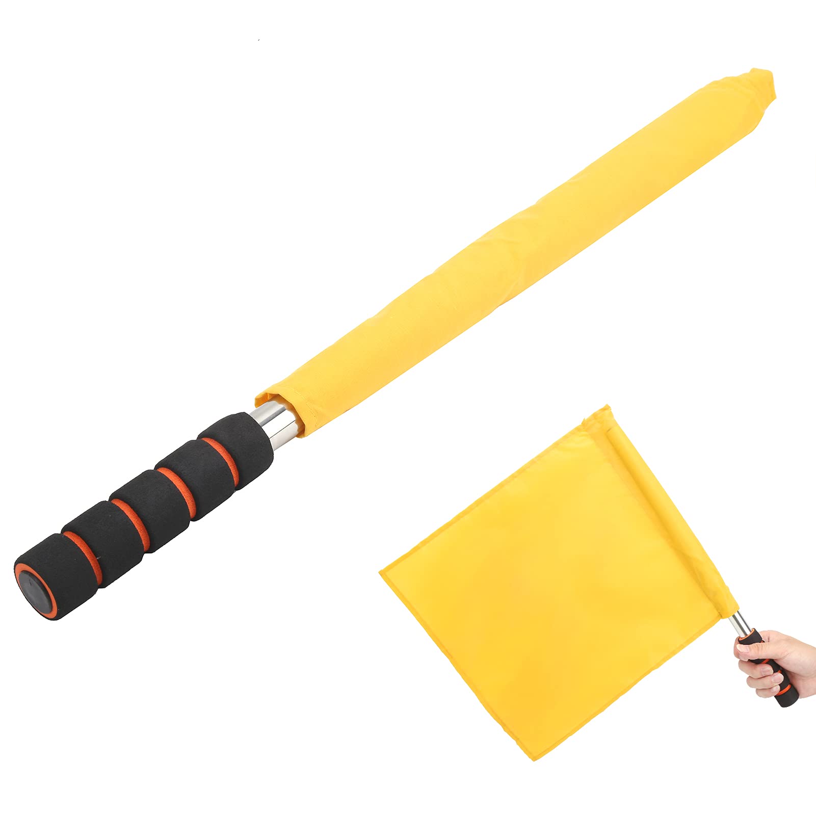 Cryfokt Drapeau de Juge de Ligne de Compétition, Poignée en éponge Confortable, Drapeaux Officiels D'arbitre, Poteau en Acier Inoxydable 2 Pièces pour Arbitres de Football pour Jeux de Plein Air