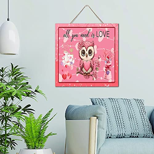 Décoration murale en bois All You Need Is Love hibou 30x30 cm