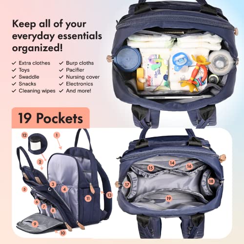 Image of Dikaslon Diaper Bag Backpack with Portable Changing Pad, Pacifier Case and Stroller Straps, Large Unisex Baby Bags for Boys Girls, Multipurpose Travel Back Pack Moms Dads, Navy Blue