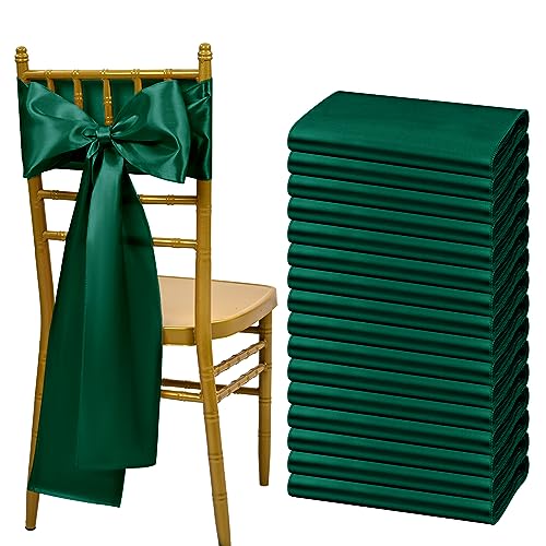 60 fundas de satén verde bosque para sillas de lazos, decoración de sillas para recepción de boda, cintas de silla, lazos para banquetes, fiestas, baby shower, eventos (7 x 108 pulgadas)