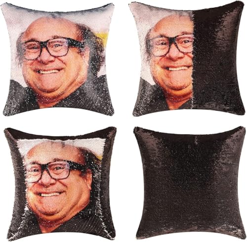 LydeLog Danny DeVito Pillow Covers Sequin Pillow Cases Funny Gag Gifts Reversible Sequin Pillow Cover Decorative Throw Cushion Case 16 x 16 Inches (Black)