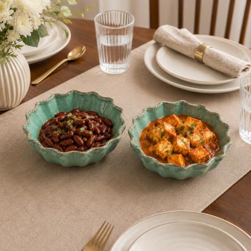 Image of Niyara Stoneware Handmade Ceramic Stylish Premium Bowls Serving Bowls Microwave Dishwasher Safe (Green Moraccan)