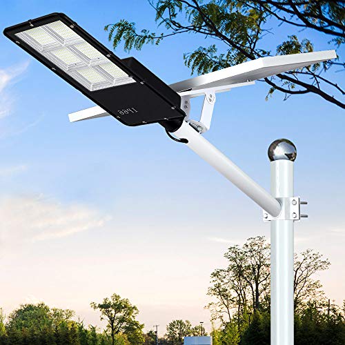 400W LED Solar Street Lights, Outdoor Dusk to Dawn Pole Light with Remote Control, Waterproof, Ideal for Parking Lot, Stadium, Yard, Garage and Garden (Cool White)