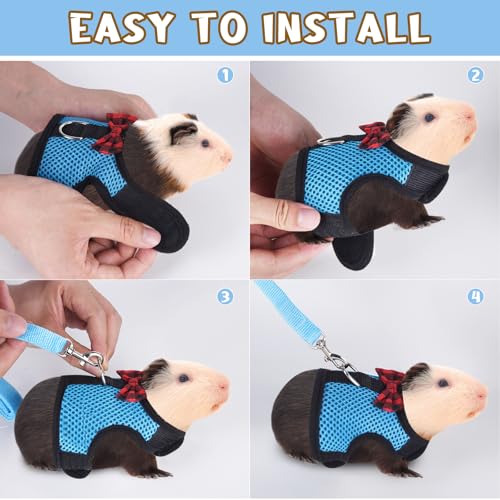 Image of Guinea Pig Harness and Leash, Guinea Pigs Harness, Guinea Pig Leash, Hamster Harness can be Adjusted to Any Size Soft Mesh Harness Leash with Bow for Decoration (2packs)