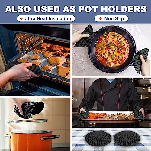 Image of Walfos Silicone Trivet Mats - 4 Heat Resistant Pot Holders, Multipurpose Non-Slip Hot Pads for Kitchen Potholders, Hot Dishers, Jar Opener, Spoon Holder, Food Grade Silicone & BPA Free (Green)