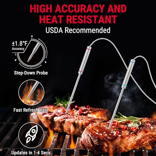Image of TempPro TP829 1000ft Wireless Meat Thermometer Digital for Grilling and Smoking, 4 Meat Probes Grill Thermometer for Outside Grill, BBQ Thermometer for Cooking Food Temperature (Previously ThermoPro)