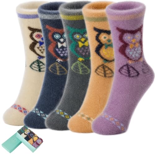 Image of ICEIVY 5 Pair Comfy Fuzzy Warm Winter Cozy Socks Birthday Gifts for Women | Plush Soft Socks Cloud Wool Thick Fluffy Vintage Style Premium Gift-Boxed Socks for Wife Mom Sister Grandma or Girlfriend